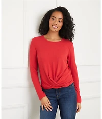 Karen Kane Ribbed Knit Crew Long Sleeved Drape Front Crossover Top