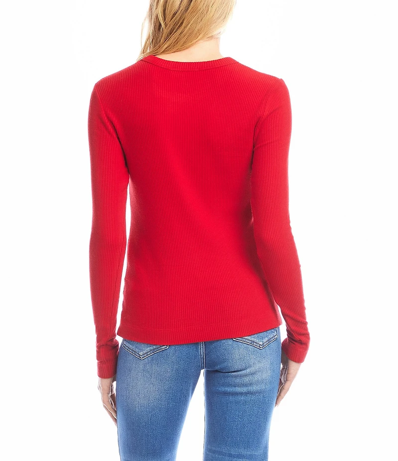 Karen Kane Ribbed Knit Crew Neck Long Sleeve Top