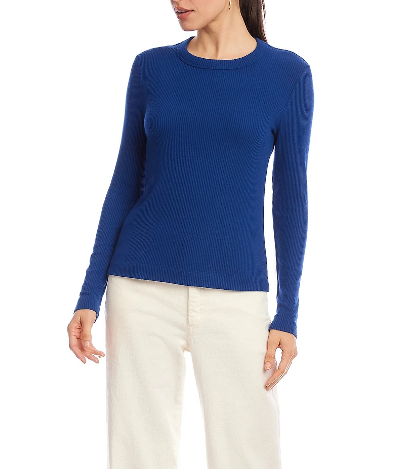 Karen Kane Ribbed Knit Crew Neck Long Sleeve Top