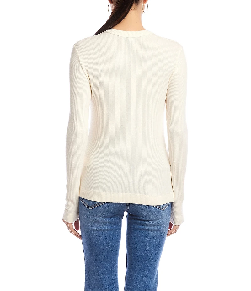 Karen Kane Ribbed Knit Crew Neck Long Sleeve Top