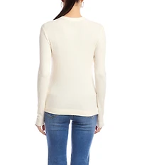 Karen Kane Ribbed Knit Crew Neck Long Sleeve Top