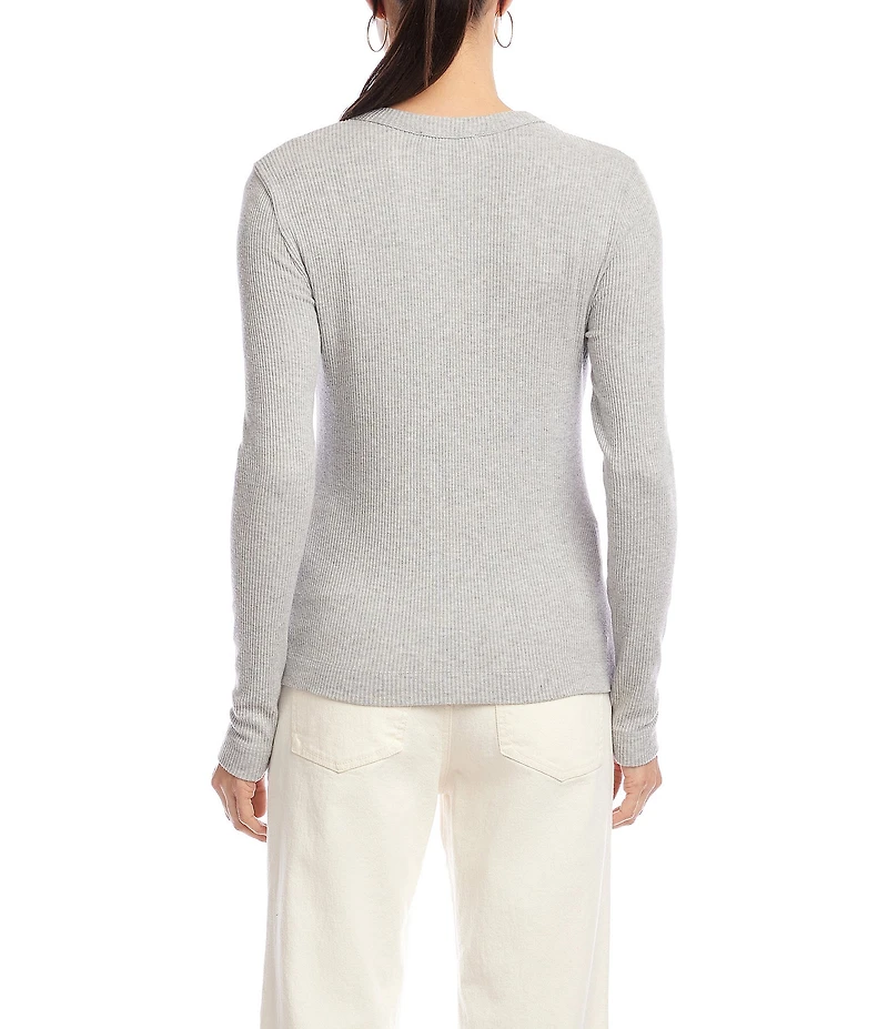 Karen Kane Ribbed Knit Crew Neck Long Sleeve Top