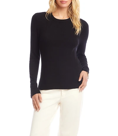 Karen Kane Ribbed Knit Crew Neck Long Sleeve Top