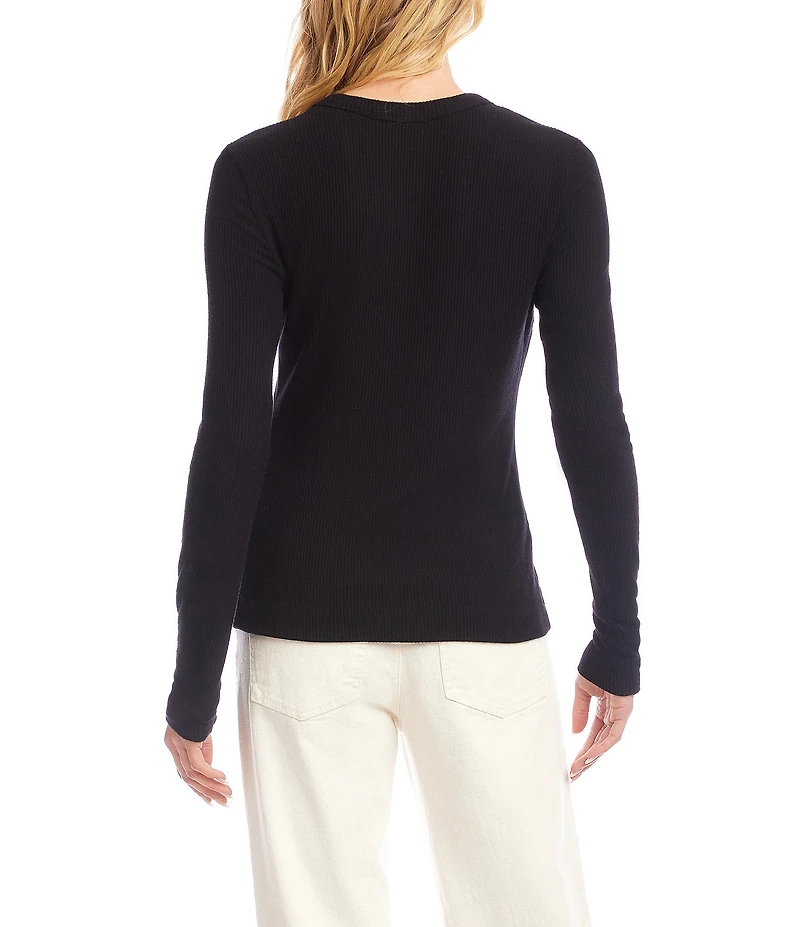 Karen Kane Ribbed Knit Crew Neck Long Sleeve Top