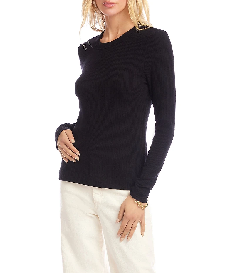 Karen Kane Ribbed Knit Crew Neck Long Sleeve Top