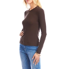 Karen Kane Ribbed Knit Crew Neck Long Sleeve Top