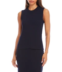 Karen Kane Ribbed Knit Crew Neck Sleeveless Straight Hem Tank