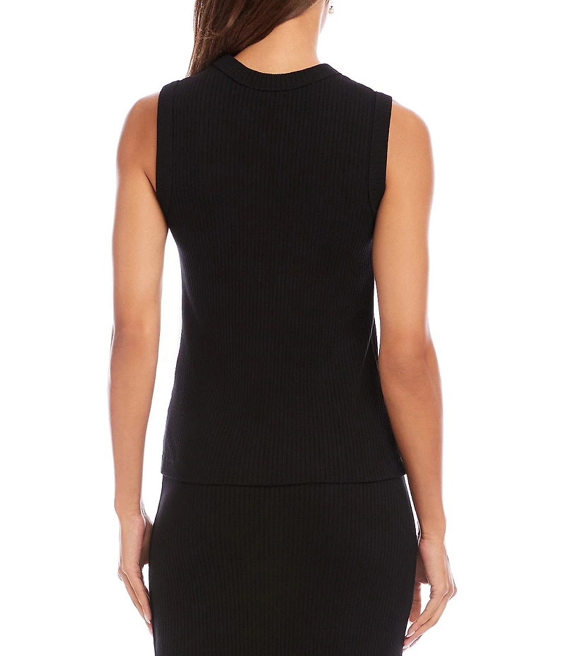 Karen Kane Ribbed Knit Crew Neck Sleeveless Straight Hem Tank