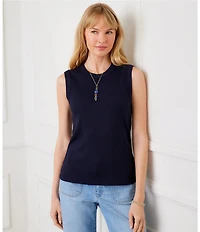 Karen Kane Ribbed Knit Crew Neck Sleeveless Straight Hem Tank