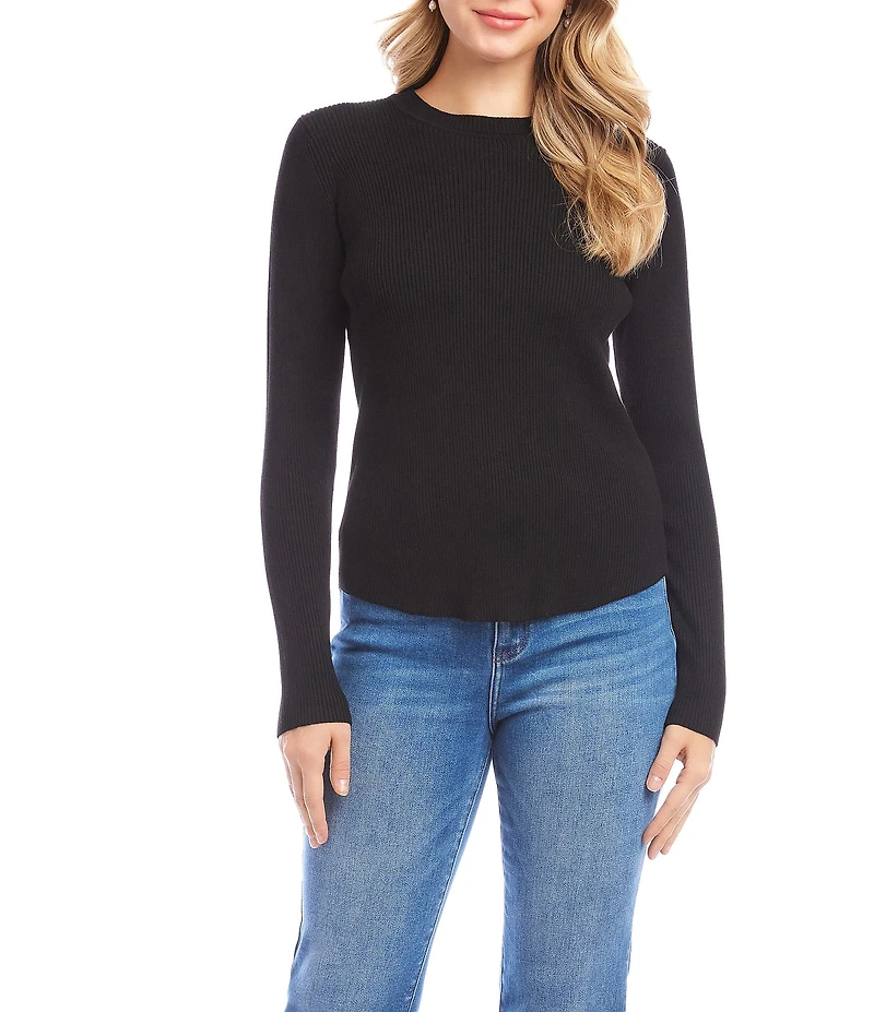 Karen Kane Ribbed Knit Crewneck Long Sleeve Top