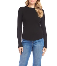 Karen Kane Ribbed Knit Crewneck Long Sleeve Top