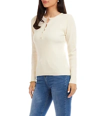 Karen Kane Ribbed Knit Long Sleeve Henley Top