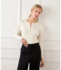 Karen Kane Ribbed Knit Long Sleeve Henley Top