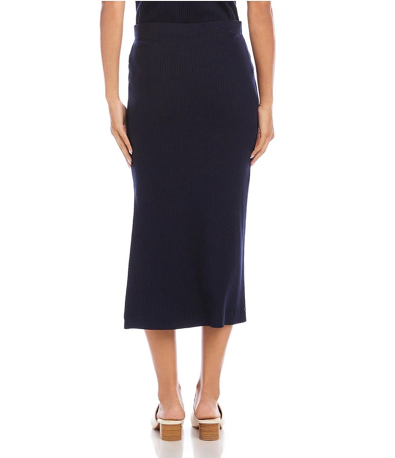 Karen Kane Ribbed Knit Side Slit A-Line Midi Skirt