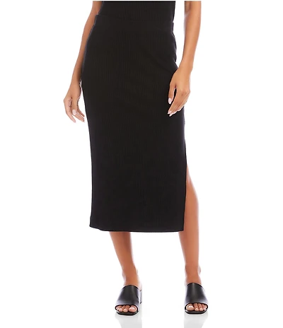 Karen Kane Ribbed Knit Side Slit A-Line Midi Skirt
