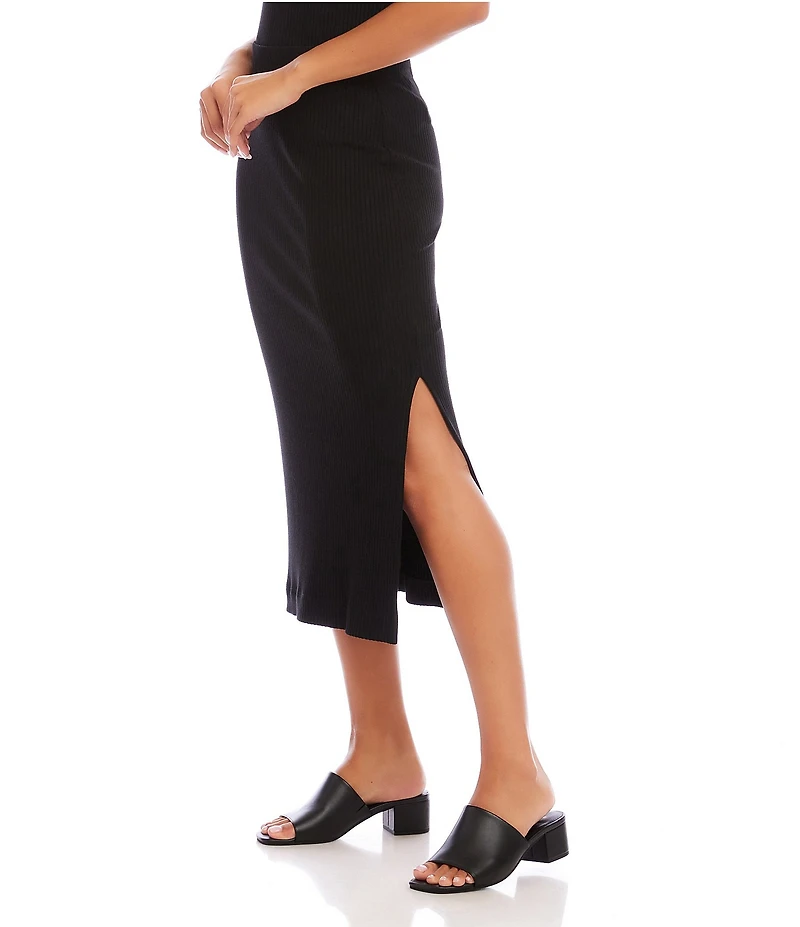 Karen Kane Ribbed Knit Side Slit A-Line Midi Skirt