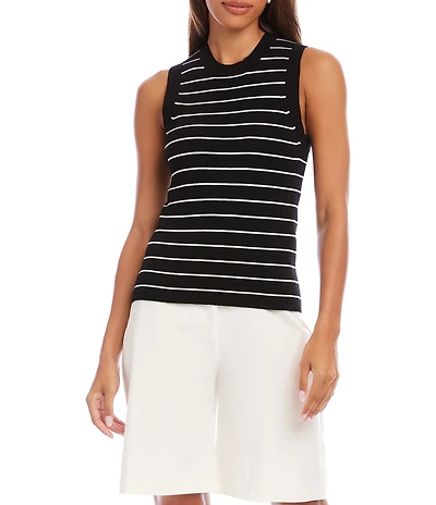 Karen Kane Ribbed Knit Striped Crew Neck Sleeveless Tank