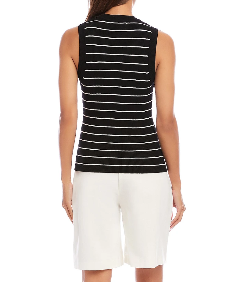 Karen Kane Ribbed Knit Striped Crew Neck Sleeveless Tank