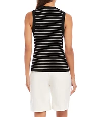 Karen Kane Ribbed Knit Striped Crew Neck Sleeveless Tank