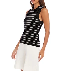 Karen Kane Ribbed Knit Striped Crew Neck Sleeveless Tank