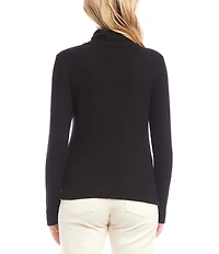 Karen Kane Ribbed Knit Turtleneck Long Sleeve Faux Wrap Top