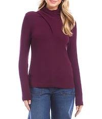 Karen Kane Ribbed Knit Turtleneck Long Sleeve Faux Wrap Top
