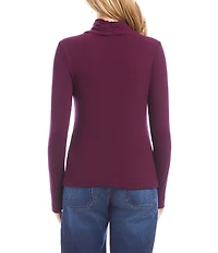 Karen Kane Ribbed Knit Turtleneck Long Sleeve Faux Wrap Top