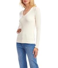 Karen Kane Ribbed Knit V- Neck Long Sleeve Top
