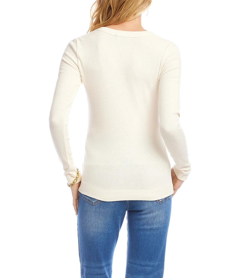 Karen Kane Ribbed Knit V- Neck Long Sleeve Top