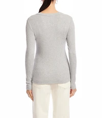 Karen Kane Ribbed Knit V- Neck Long Sleeve Top