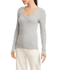 Karen Kane Ribbed Knit V- Neck Long Sleeve Top