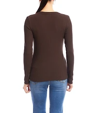 Karen Kane Ribbed Knit V- Neck Long Sleeve Top