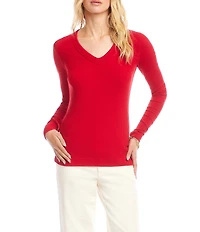 Karen Kane Ribbed Knit V- Neck Long Sleeve Top