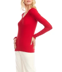 Karen Kane Ribbed Knit V- Neck Long Sleeve Top