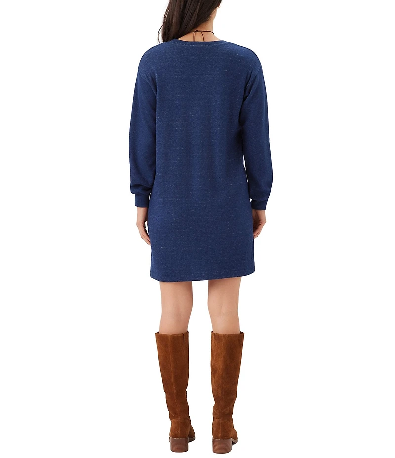 Karen Kane Ribbed Knit V-Neck Long Sleeve Pull Over A-Line Dress