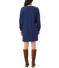 Karen Kane Ribbed Knit V-Neck Long Sleeve Pull Over A-Line Dress