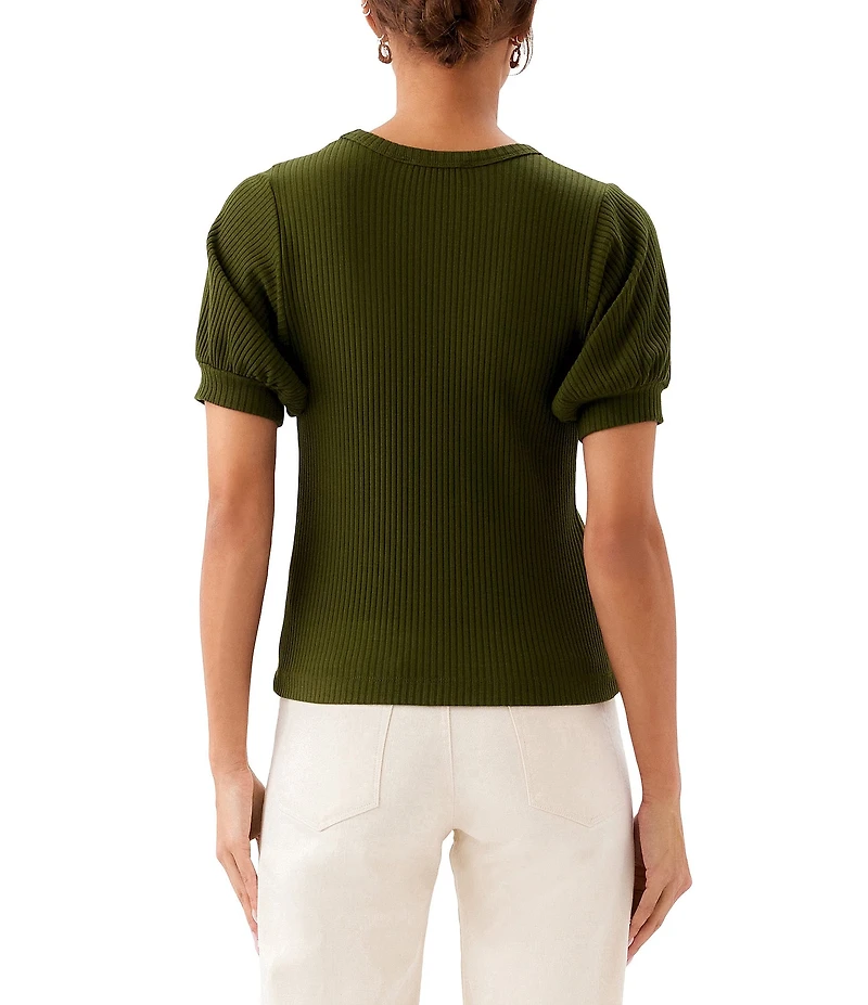 Karen Kane Ribbed Knit V-Neck Short Sleeve Top