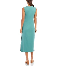 Karen Kane Ribbed Knit V-Neck Sleeveless Midi Dress