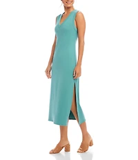 Karen Kane Ribbed Knit V-Neck Sleeveless Midi Dress