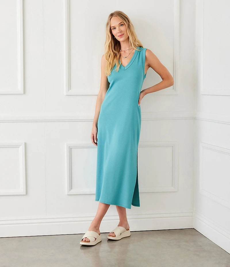Karen Kane Ribbed Knit V-Neck Sleeveless Midi Dress