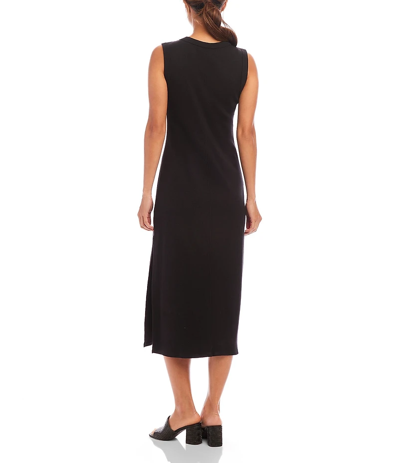 Karen Kane Ribbed Knit V-Neck Sleeveless Midi Dress