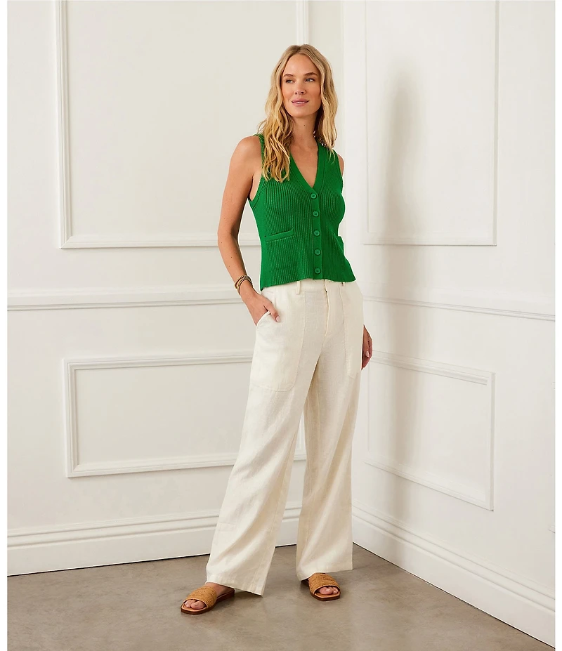 Karen Kane Ribbed V-Neck Sleeveless Button Front Vest
