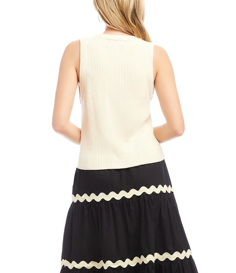 Karen Kane Ribbed V-Neck Sleeveless Button Front Vest