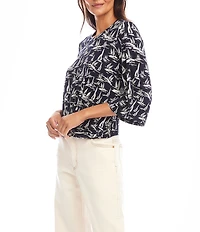 Karen Kane Sailboat Print Flare Sleeve Drape Front Top