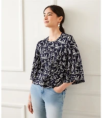 Karen Kane Sailboat Print Flare Sleeve Drape Front Top