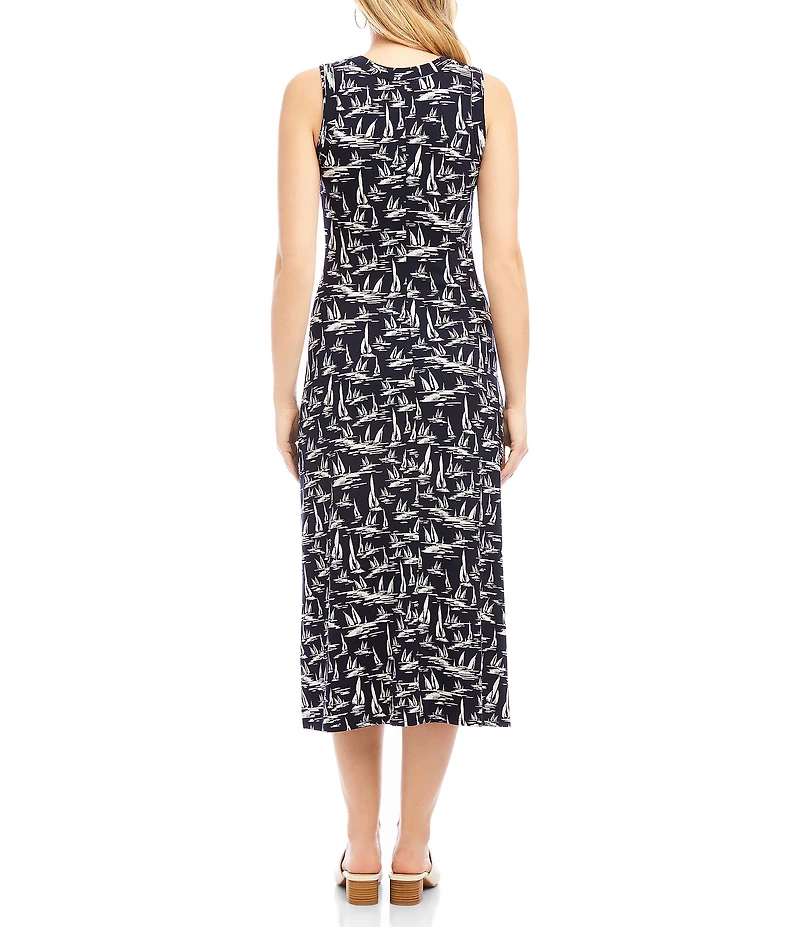 Karen Kane Sailboat Print V-Neck Sleeveless Midi Dress