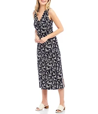 Karen Kane Sailboat Print V-Neck Sleeveless Midi Dress