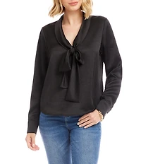 Karen Kane Satin Bow Tie Neck Long Sleeve Blouse