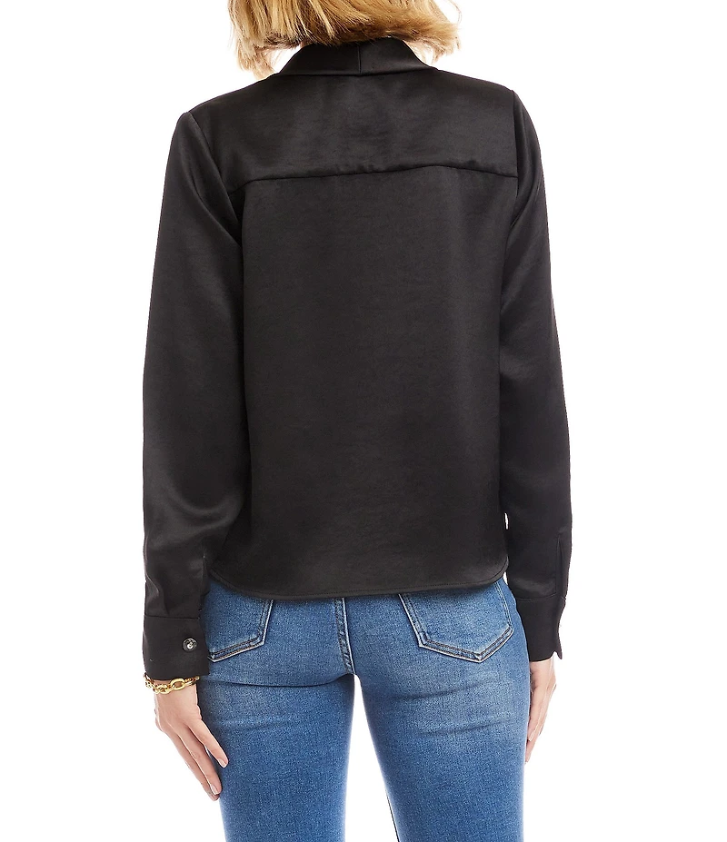 Karen Kane Satin Bow Tie Neck Long Sleeve Blouse