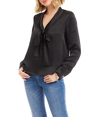 Karen Kane Satin Bow Tie Neck Long Sleeve Blouse